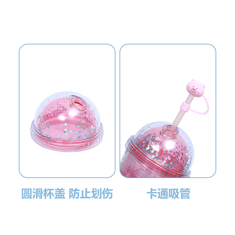 New cross-border factory direct supply double-layer plastic straw cup, high school girls' appearance level water cup, creative and cute gift cup Specification drawing
