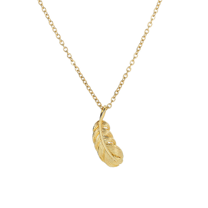 Golden small feather pendant titanium steel necklace for women in Instagram style, simple and individual, real gold electroplated collarbone chain, versatile accessory Item Picture