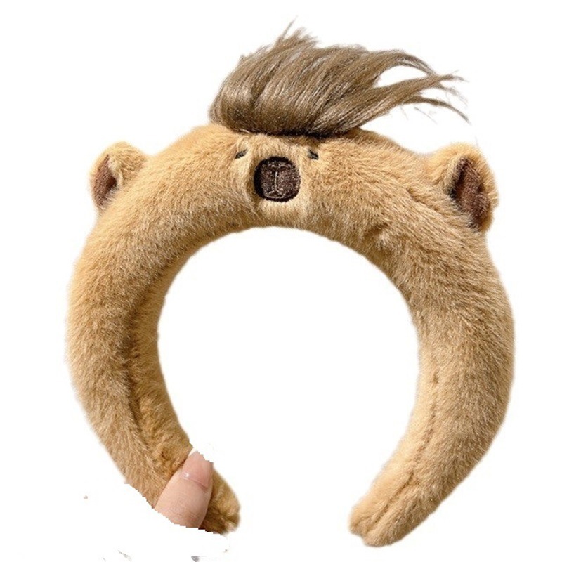 Plush Capibara hair band, women's face washing capybara high skull top headband, children's head accessories, autumn and winter Maillard hair accessories Item Picture