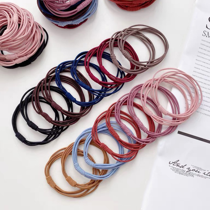 Korean popular high-elasticity four-in-one rubber band adult hair tie, simple and versatile, durable women's hair tie, hair band and hair accessory details Picture