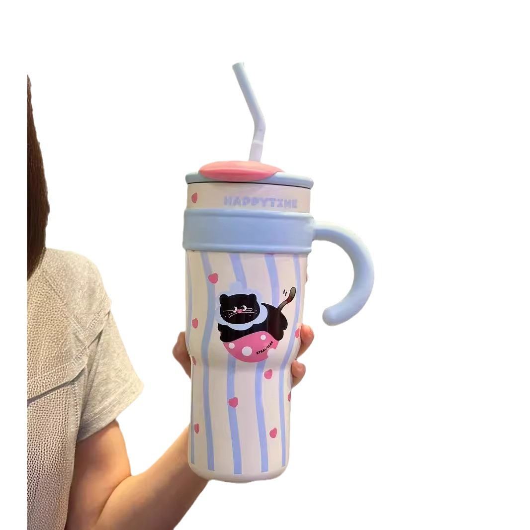 Cartoon giant ice cube water cup, straw coffee cup, portable stainless steel insulated cup, cute, high appearance level, large capacity Item Picture