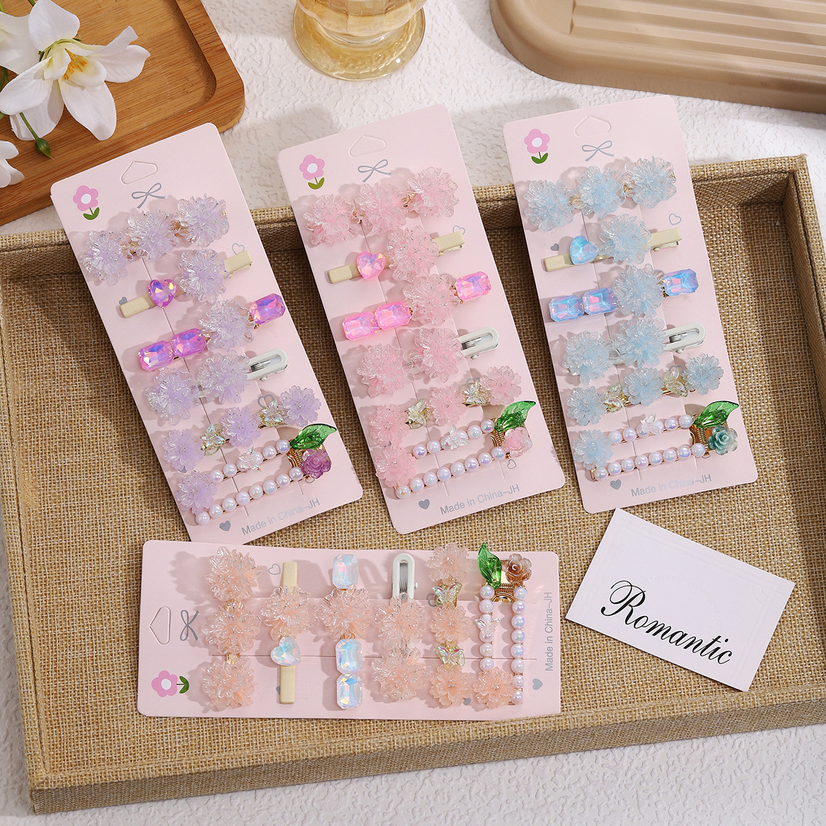 Early spring sweet flower hair clips, duckbill clips, side high-end hair clips, bangs, side clips, broken hair clips, headwear and hair accessories full figure
