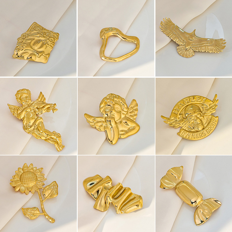 European and American creative little angel sunflower brooch, simple smooth candy pleated eagle stainless steel dress pin full figure