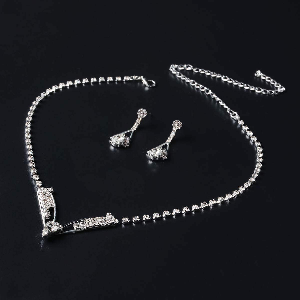 Cross-border bestseller fashion Full diamond water drop necklace and earring set, classic bride accessory two-piece set N5842 Specification drawing