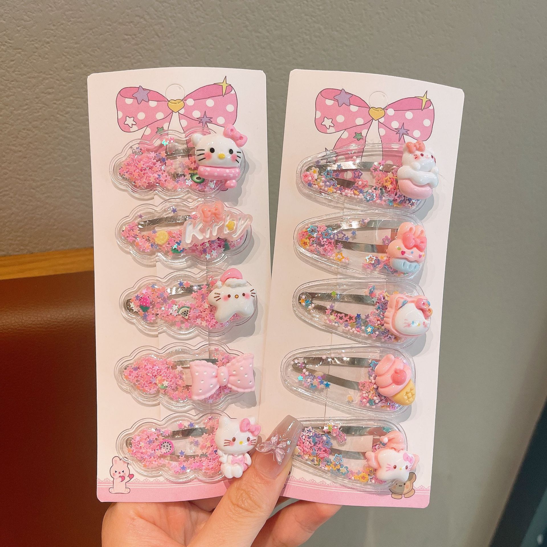 Children's flowing sand hair clips, cute little girl cartoon cat hair clips, Sanli student hair clips, wholesale clips at a stall Specification drawing