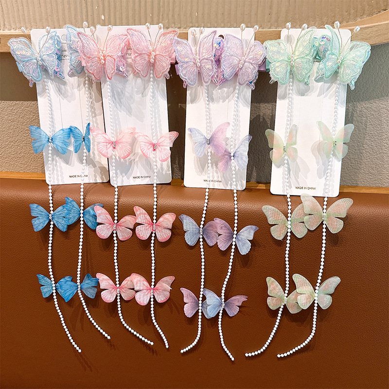 Children's tassel butterfly hair clips, super fairy pearl girls' braided hair chain headwear, little girls' hair bands, braided hair accessories for girls details Picture