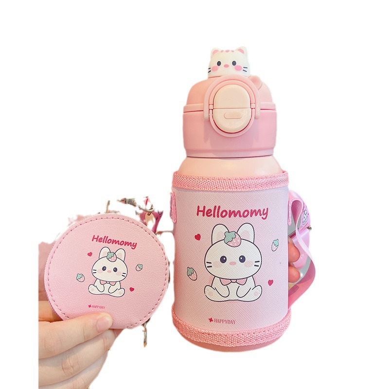 Cartoon children's figurine double-drinking thermos cup, high appearance level, cute straw cup for male and female students, 316 stainless steel water cup Item Picture
