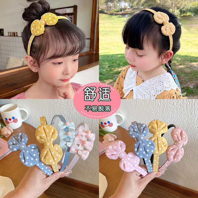 Children's bow hair band, girls' wave head band, sweet and cute princess headwear, anti-slip hair press without damaging hair, hair accessory details Picture