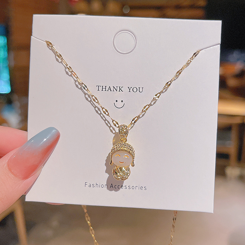 Internet-famous fashionable Chinese-style cute Buddha pendant, titanium steel necklace, women's Instagram trendy light luxury, versatile collarbone chain projection accessory Specification drawing