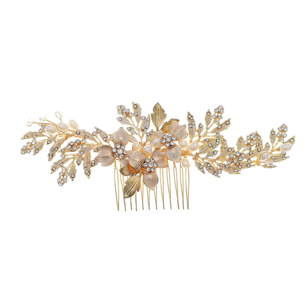 European and American wedding accessories, handcrafted pearl hair combs, flower and leaf hair ornaments, wedding gowns, evening gowns, updo hair combs, bridal flower and straw headwear Item Picture