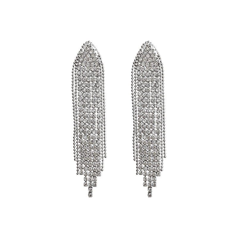 European and American fashion exaggerated full-diamond tassel earrings, women's fashion high-end and elegant stud earrings, simple and internet-famous earrings wholesale Item Picture