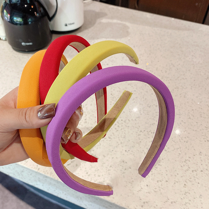 Korean-style simple solid-color sponge hairband, versatile candy-colored silk headband, cross-border trade face-washing and hair-pressing hairband for women details Picture