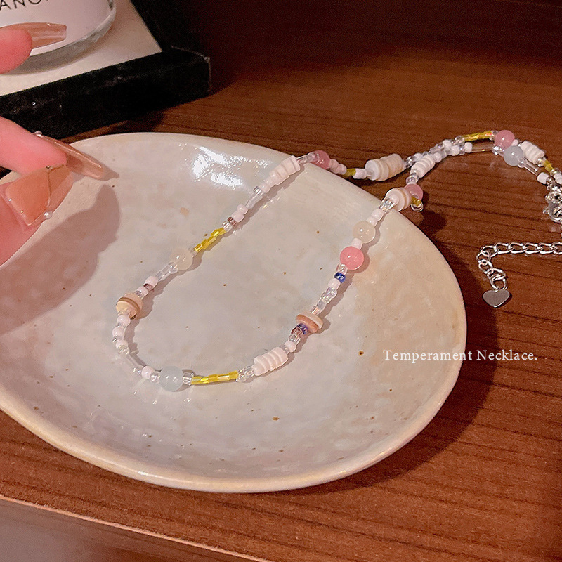 Colorful imitation natural stone beaded necklace for women, summer fashion, individuality and charm, collarbone chain, sweet girl, cute accessory wholesale Specification drawing