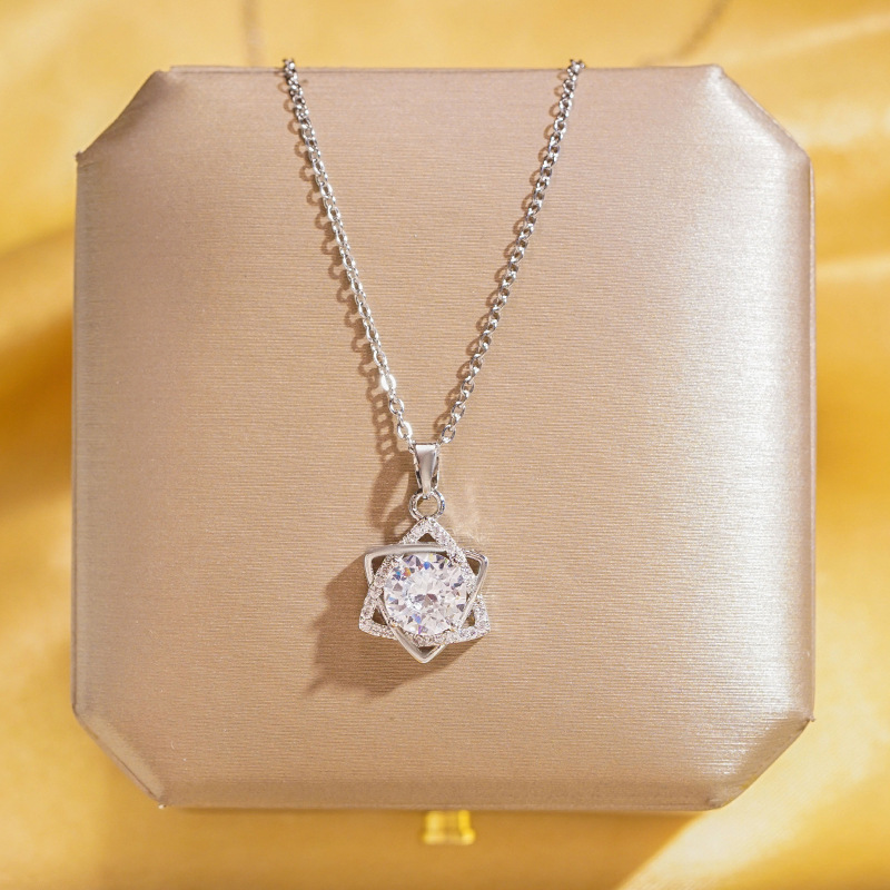 Zircon hexagram titanium steel necklace, a fashionable and versatile accessory for women, a popular collarbone chain, a niche and stylish design sense accessory wholesale Specification drawing