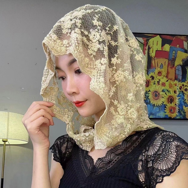 Multi-purpose lace hat, summer thin style, sun protection and shade, fashionable spring and summer new style, versatile embroidered scarf, scarf, Internet celebrity Specification drawing