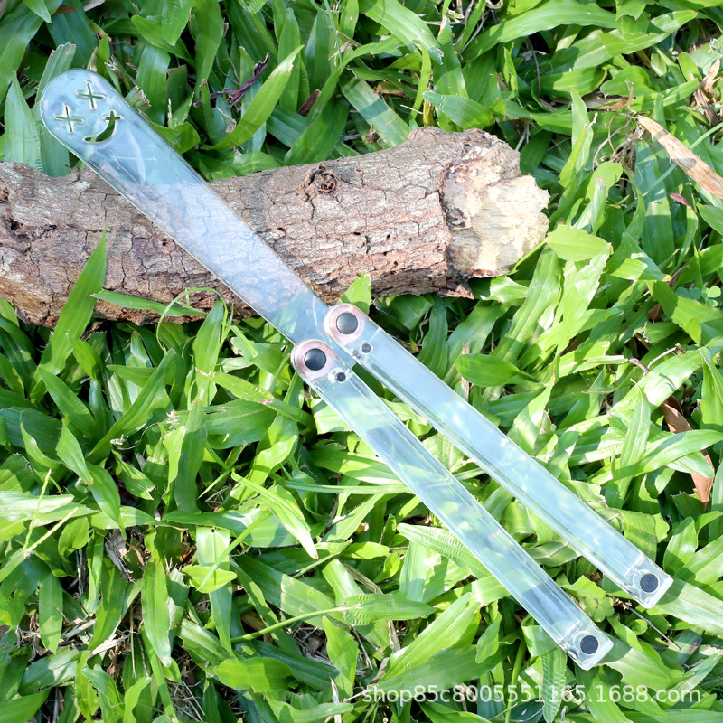 Yapi Workshop Transparent Butterfly Knife, uncut Training Knife, Folding knife, Swinging Knife, Plastic pc Squid, Smiling Clown details Picture