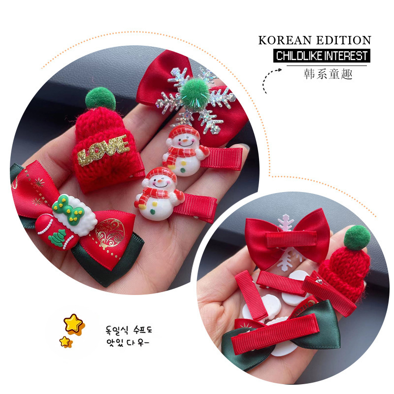 Children's Christmas hairpins, Christmas headwear, snowman little girl hairpins, safety clips, full fabric, cute baby hair accessories Application Scenario