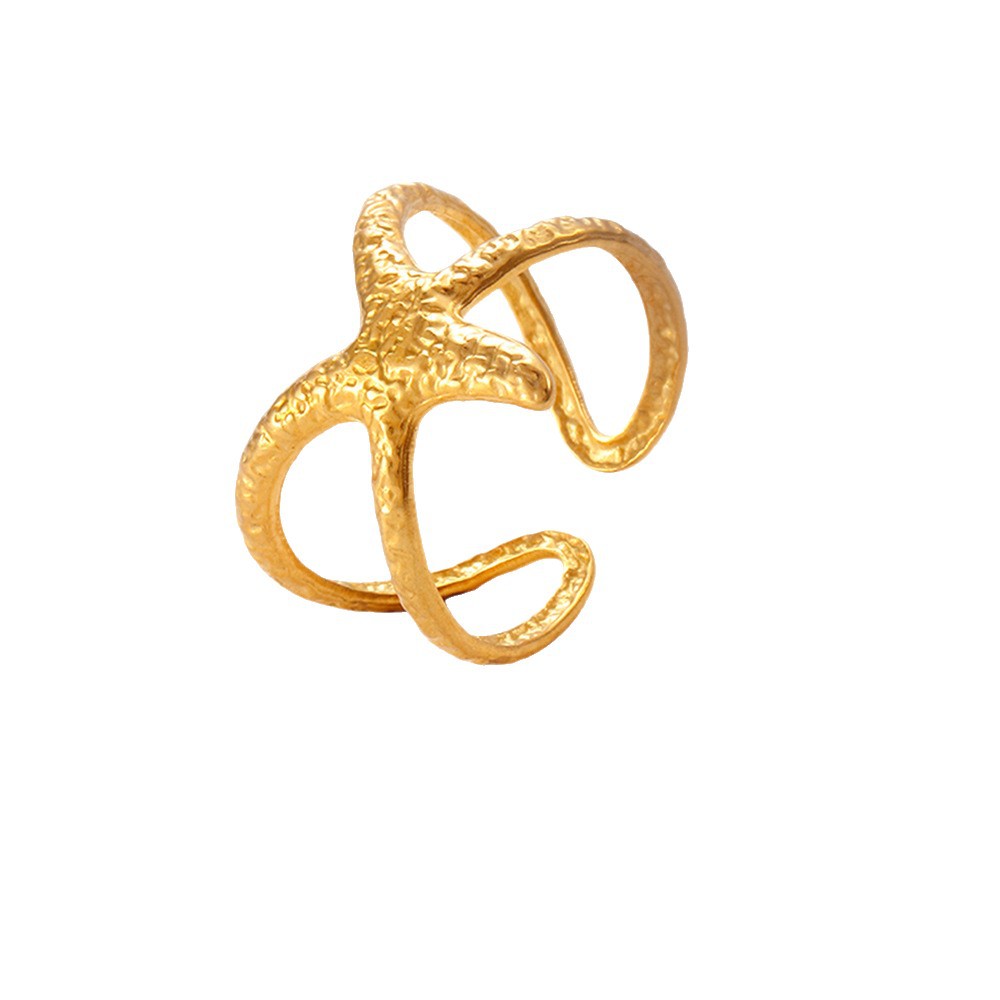 European and American cross-border stainless steel ring for women, with a light luxury and high-end feel, irregular-line gold-plated open ring jewelry set Item Picture