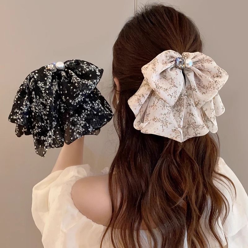Exquisite small floral pinch princess-style sweet hair clip to increase hair volume, retro and fashionable shark clip women's pearl hair accessory full figure