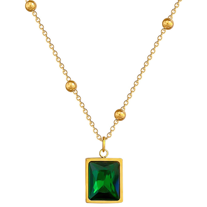 【 All-titanium Steel 】 Square emerald minimalist style furnace real gold necklace, female Instagram influencer collarbone chain accessory Item Picture