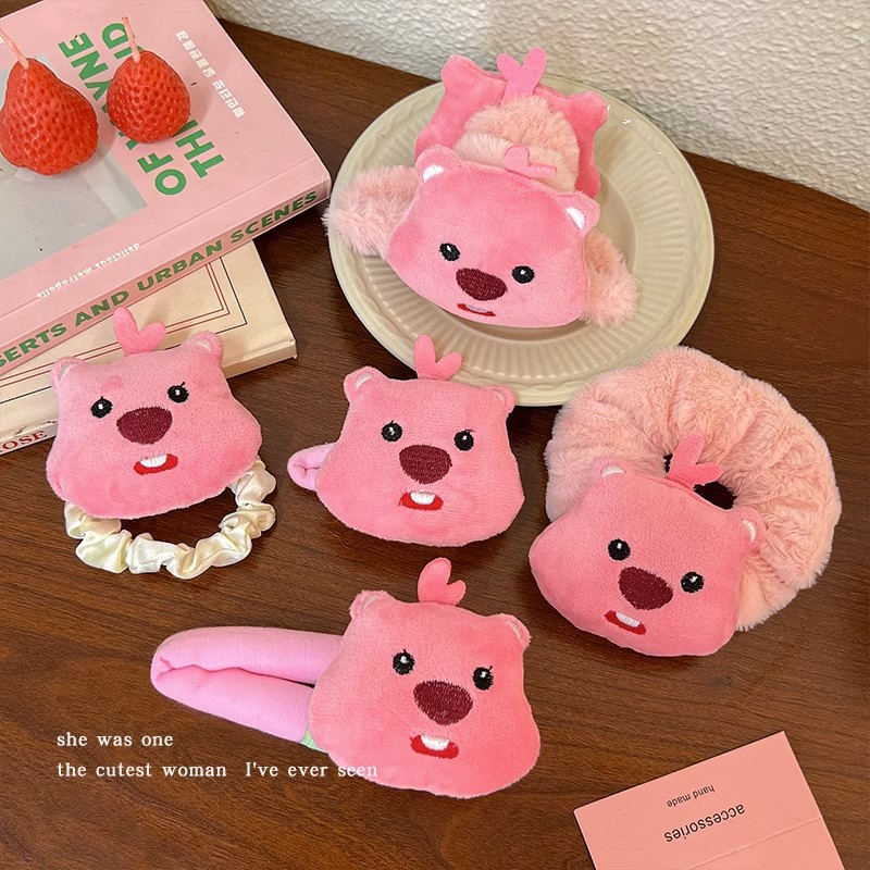 New Loopy Little Beaver bb clip, cartoon plush grab clip, pink girlish heart hair tie clip, women's hair band full figure