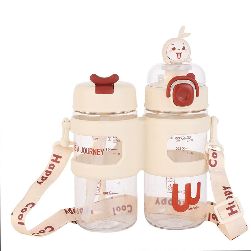 Double-compartment double-drinking cup, children's multi-functional, high appearance level, slanted span plastic cup, large capacity, creative summer outdoor cup Item Picture