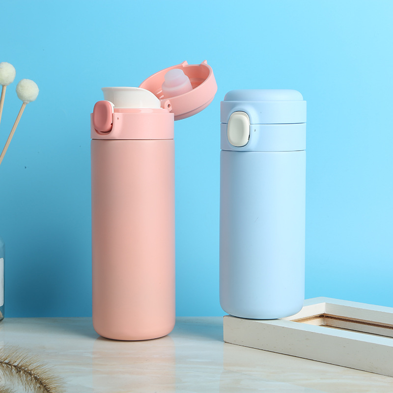 Pea thermos cup with pop-up lid, portable stainless steel water cup, small and cute, Instagram simple cup creativity for male and female students full figure