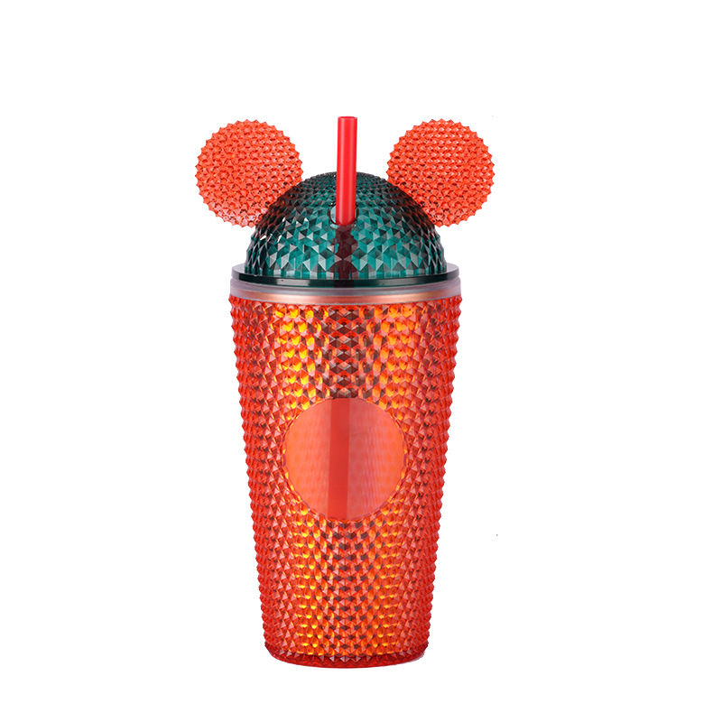 New manufacturer direct supply Amazon double-layer plastic straw cup, children's creative prickly cup, portable cat ear cap, durian Specification drawing