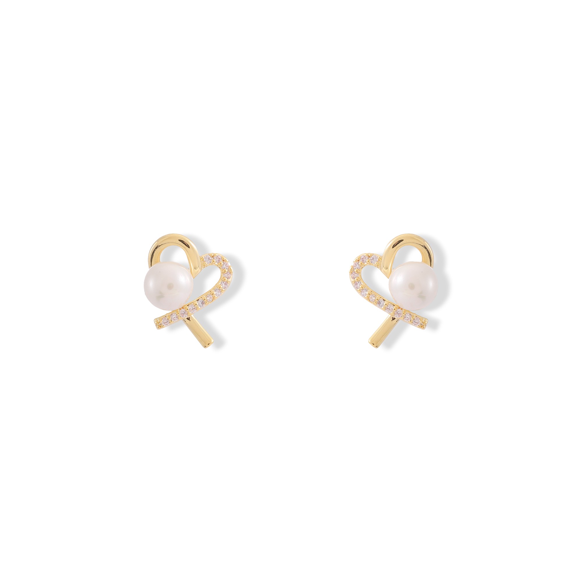 Xuhui brand exquisite and light luxury copper plated with real gold, zircon 925 silver needle, heart-shaped pearl, fashionable and elegant stud earrings, earrings and pendants Item Picture