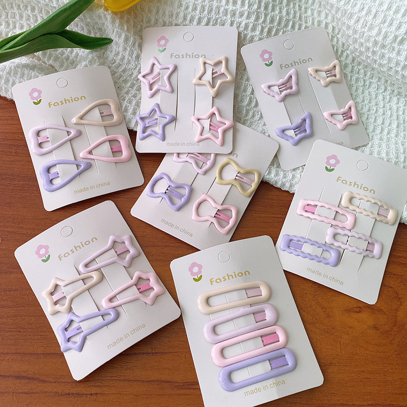 Purple and pink star hair clips, children's colorful bb clips, girls' forehead fringe clips, cute baby hair accessories and hair clips full figure