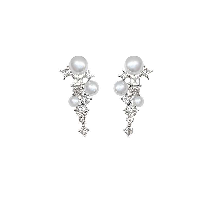 S925 Silver Needle new fashionable and versatile pearl earrings, a niche design for women, high-priced zircon tassel stud earrings Item Picture