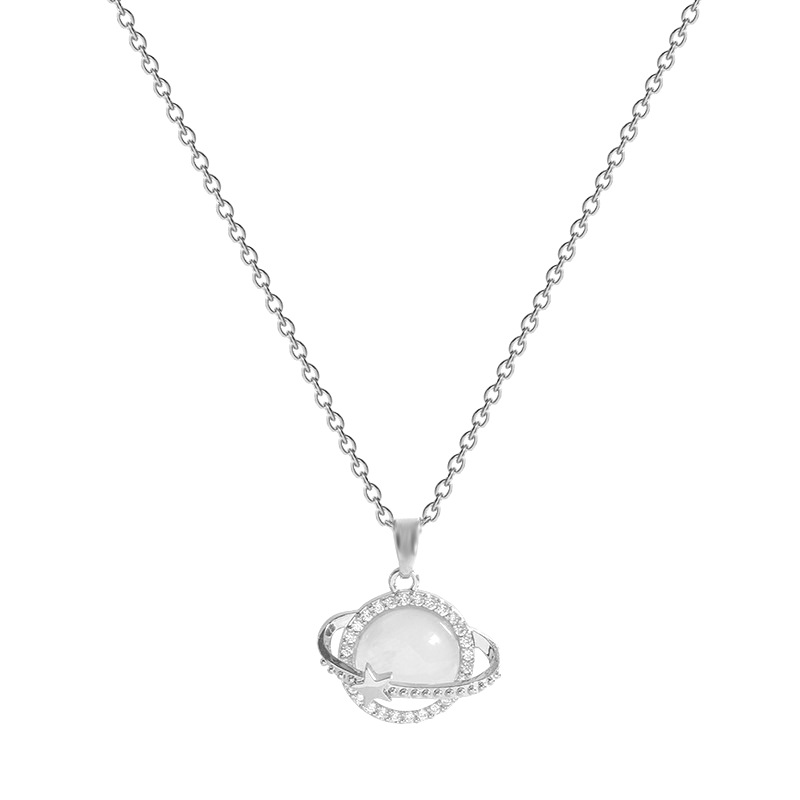 The Japanese and Korean light luxury design, full diamond cat's eye stone planet necklace, is a unique and versatile collarbone chain accessory that is popular among women Item Picture