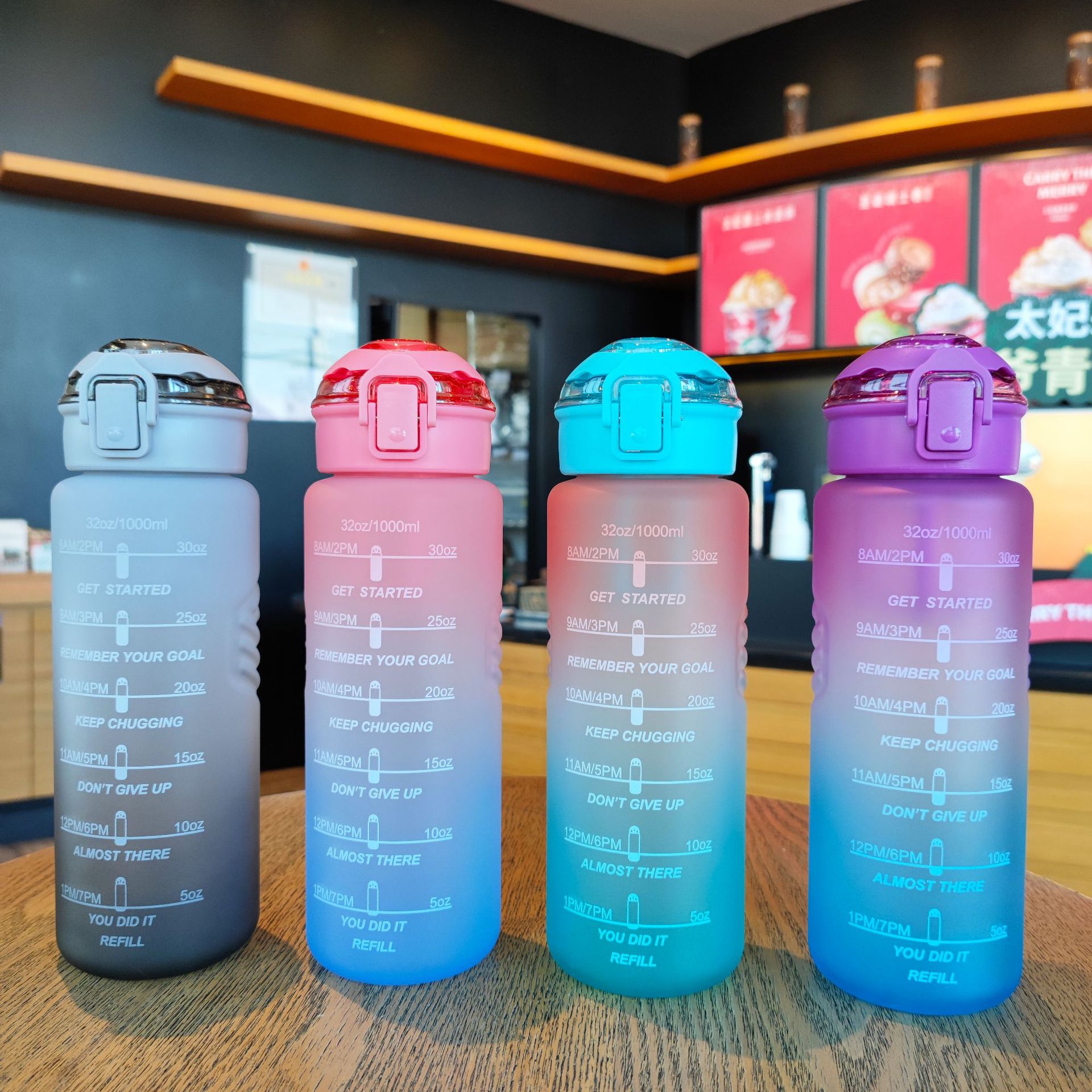 Wholesale summer high-appearance-level large-capacity water cups with tea separators, gradient color water bottles, frosted direct drinking sports water bottles full figure