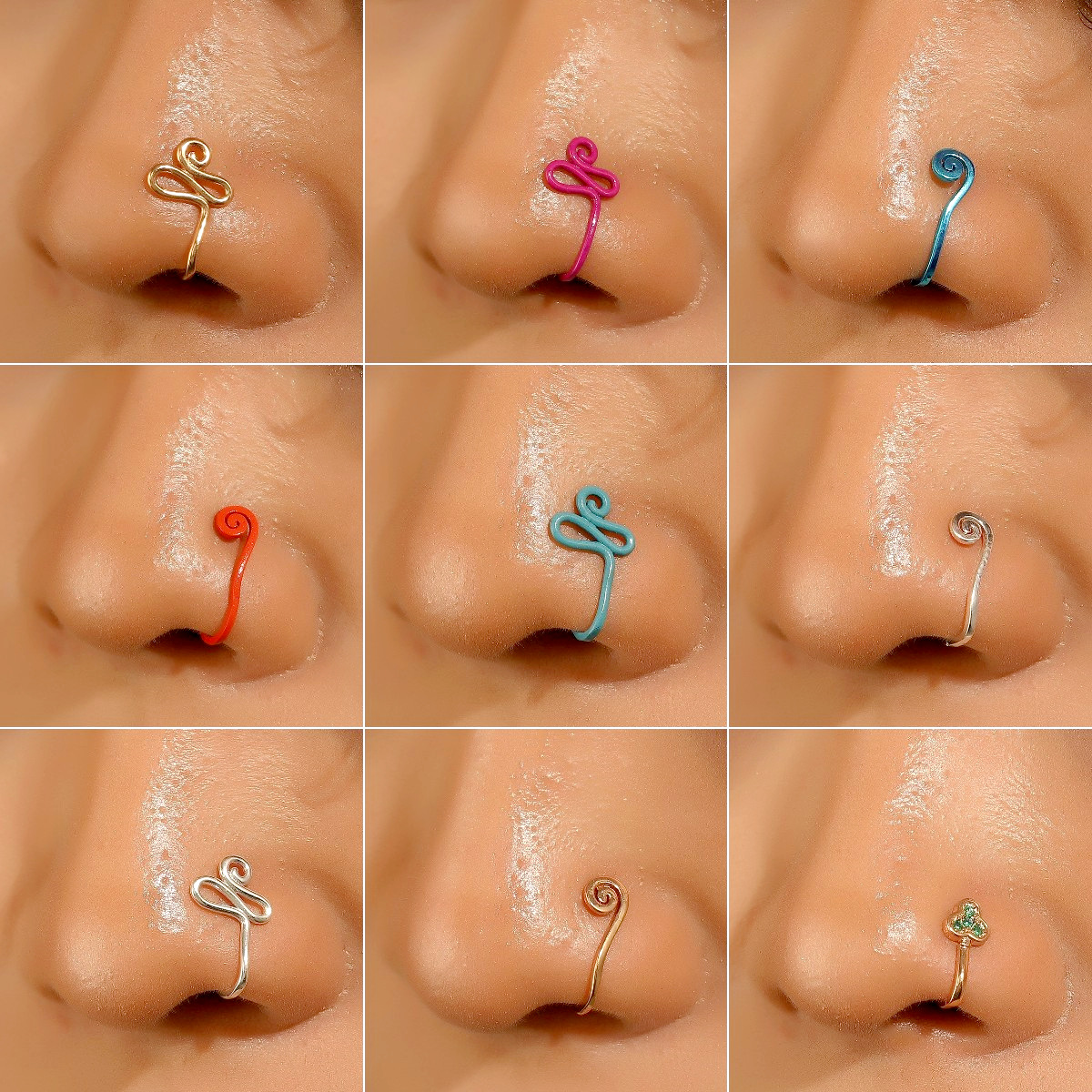 Wholesale of cross-border punk metal nose studs without holes, ins exaggerated and fashionable copper U-shaped nose ornaments and piercing accessories for women full figure
