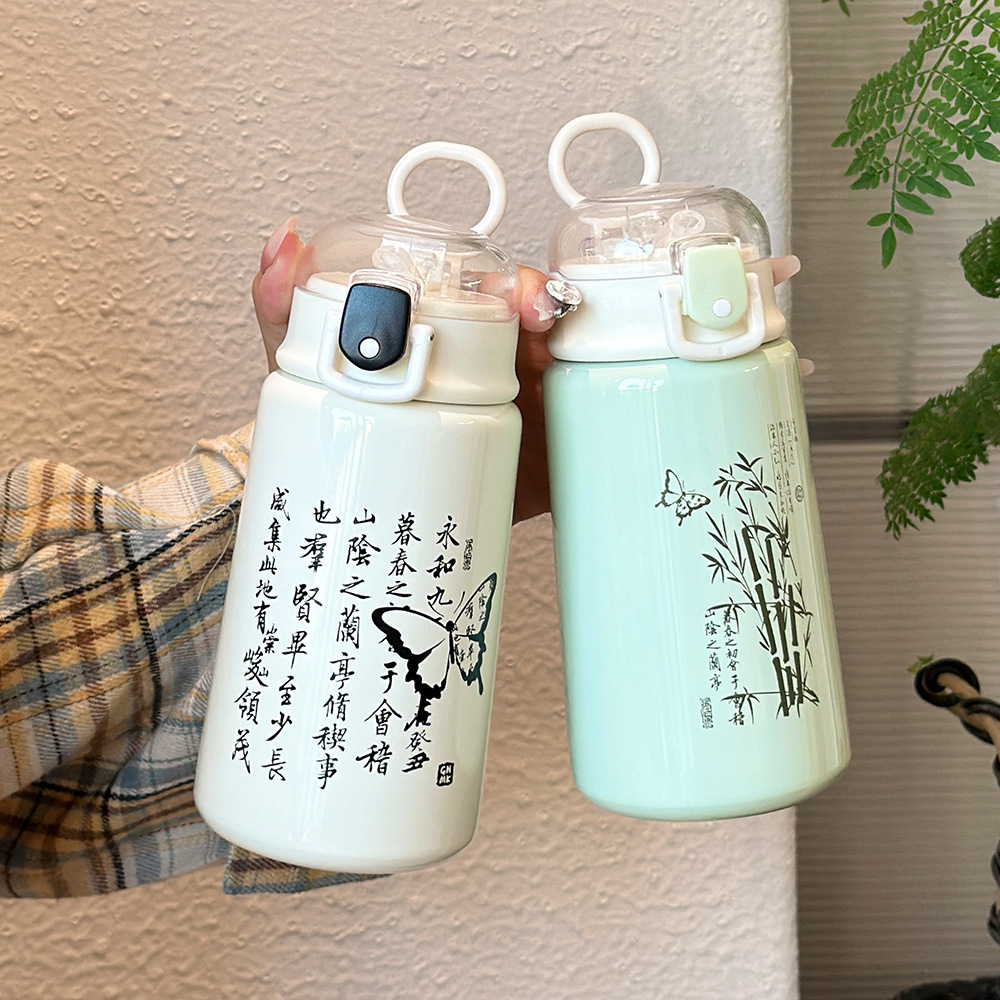 Chinese trend flowing bullet lid insulated cup, national trend Lantingxu straw cup, student stainless steel new Chinese-style water cup gift Application Scenario