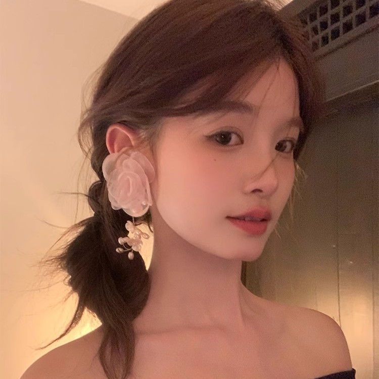Sweet woven lace flower beaded tassel earrings for women, fashionable, elegant, vacation-style, high-quality and high-end earrings for women Application Scenario