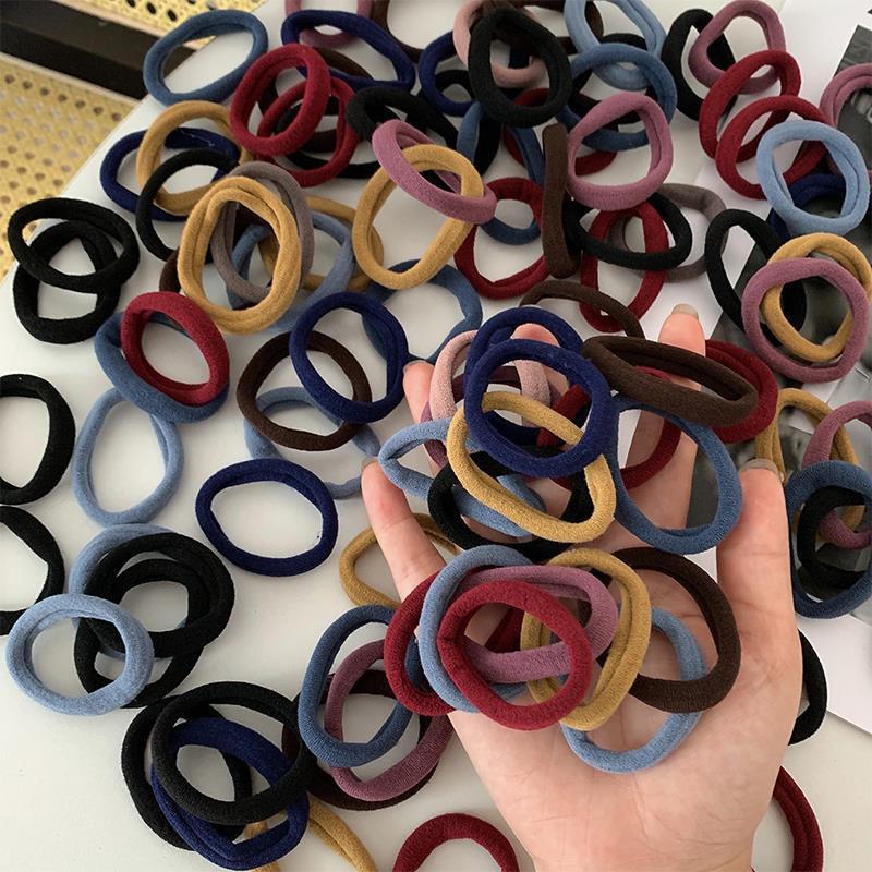 Korean-style colored towel bands, high-elasticity traceless hair bands, rubber bands, hair ties, autumn and winter color series, high ponytail girls full figure
