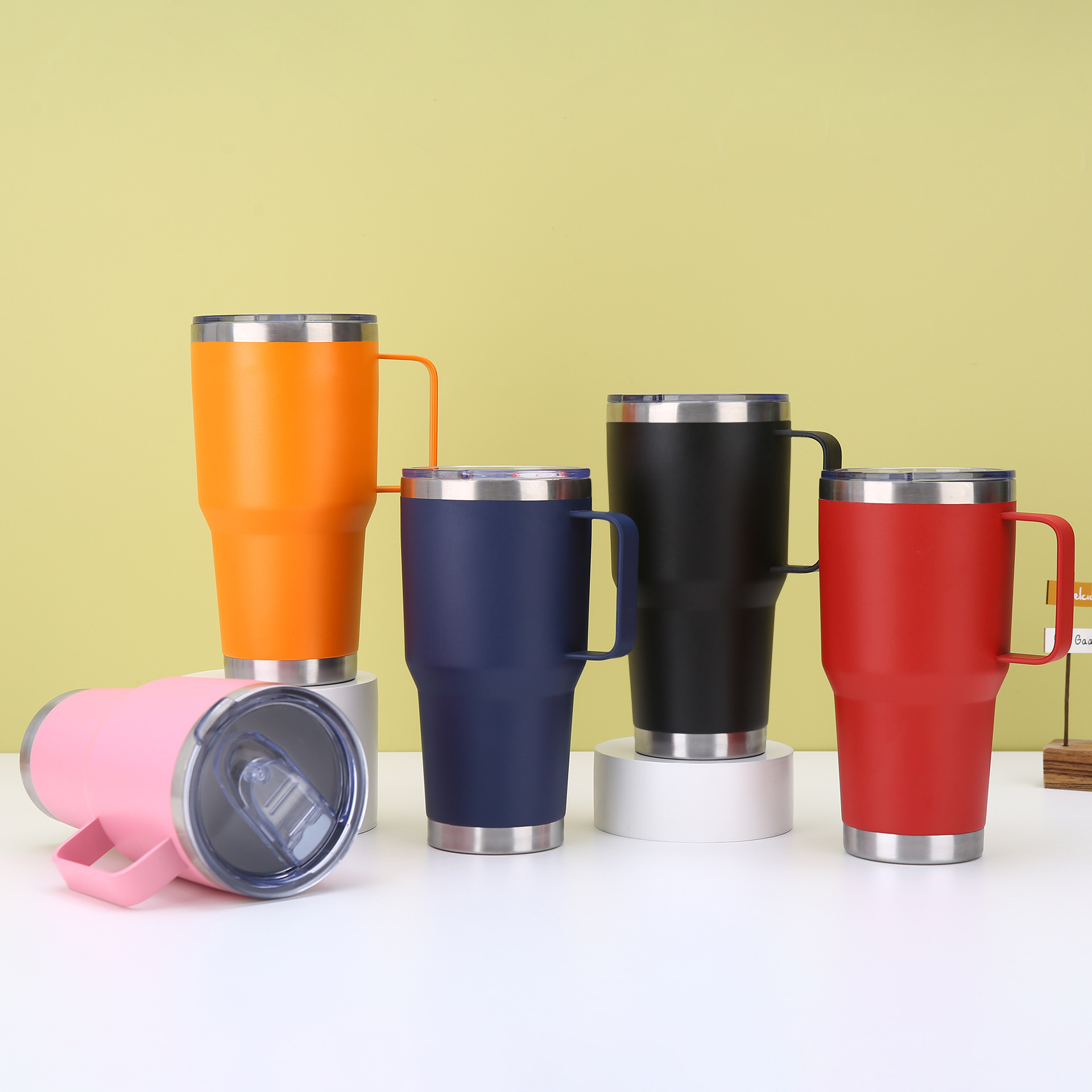 Cross-border 30oz large-capacity handle cup, 304 double-layer stainless steel car cup, irregular ice cube water cup, coffee cup Specification drawing