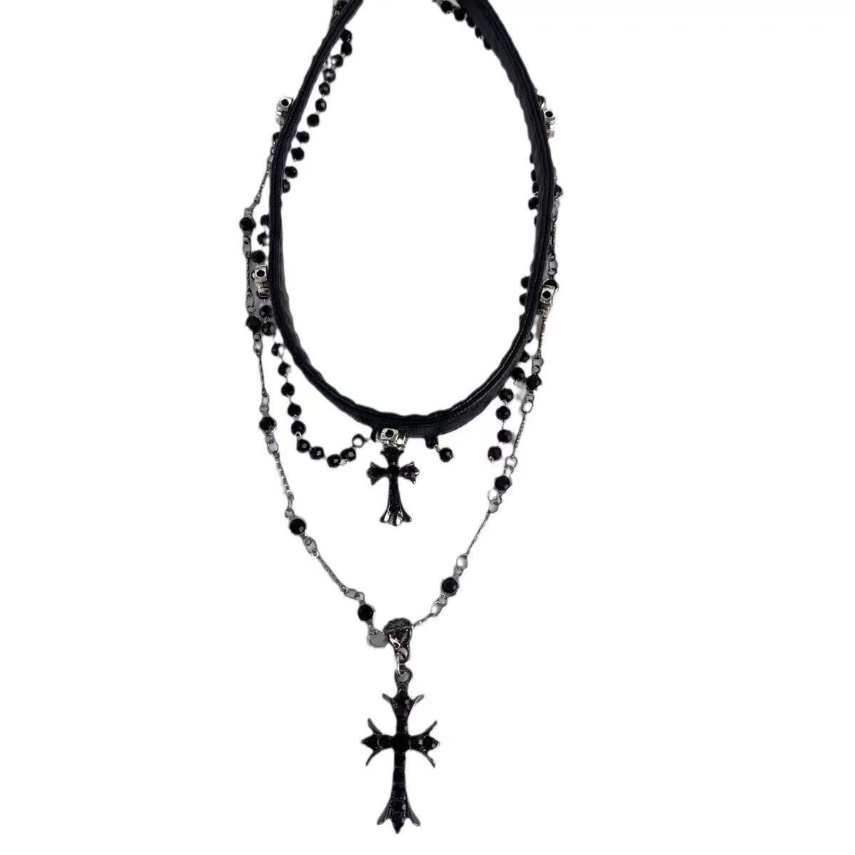 Dark original, sweet and cool, spicy girl style cross necklace, Gothic female style punk multi-layer collarbone chain necklace trend Item Picture