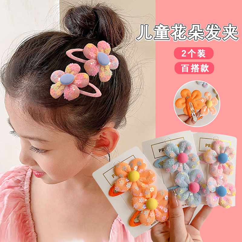 New children's hair clips, sequined flower cute hair clips, summer girl bb clips, side clips, little girl hair accessories for girls details Picture