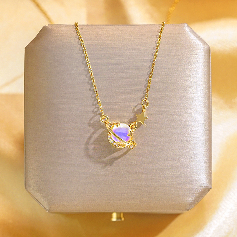 Fashionable and colorful color-changing planet titanium steel necklace, a niche design sense for women, a popular collarbone chain, a stylish and versatile accessory details Picture
