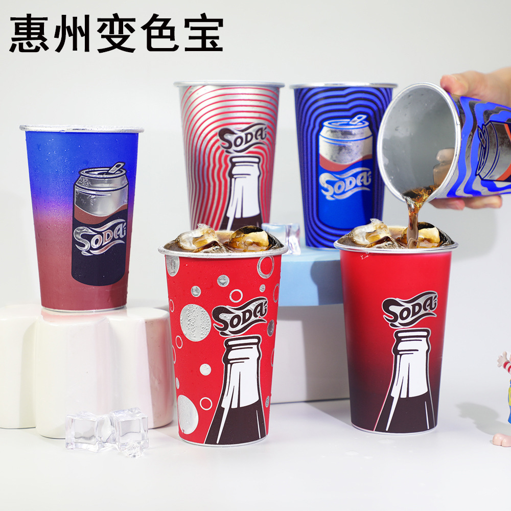 The manufacturer has 450ml reusable color-changing cups, aluminum color-changing cups, soda printed cold drink beer mugs in stock full figure