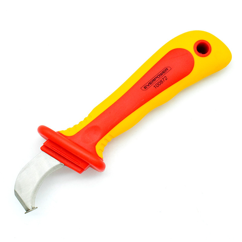 Aiweibor dual-color handle VDE insulated hook and sickle type cable knife 210mm Specification drawing