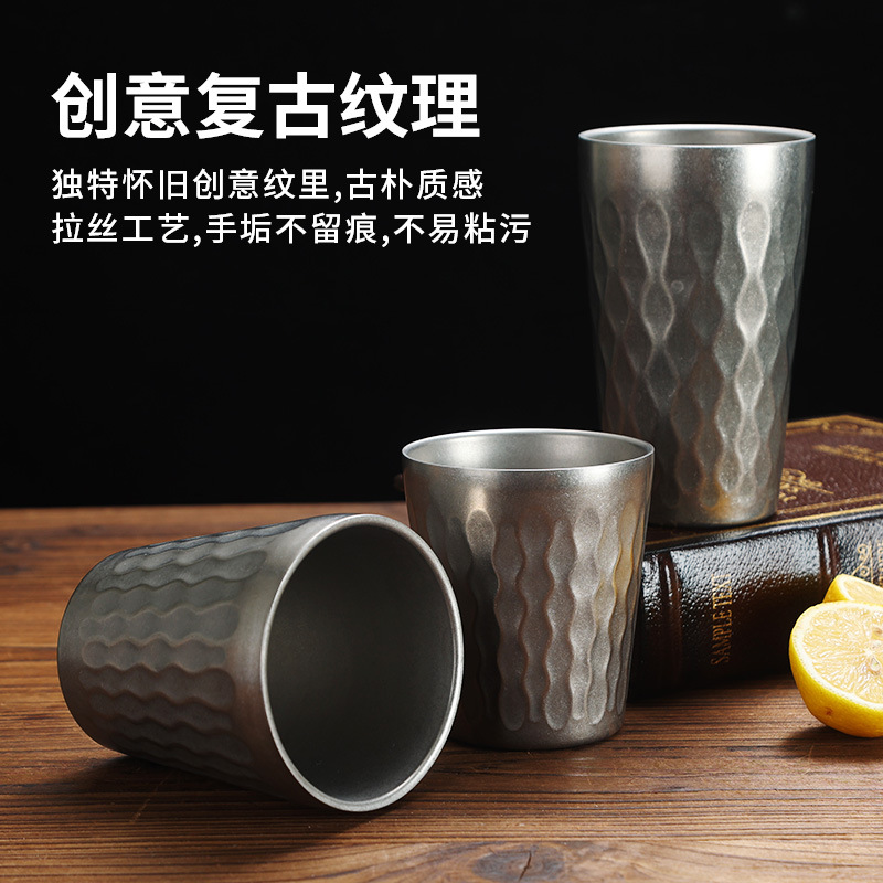 Retro 304 stainless steel fire diamond-patterned water cups and tea cups, industrial style nostalgic beer mugs and beverage cups, outdoor camping details Picture