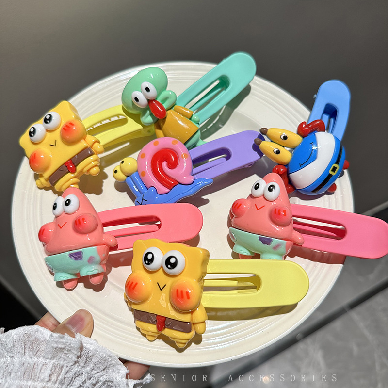 Cartoon SpongeBob SquarePants, cute hair clips, Patrick Star, sweet side duckbill hair clips, bangs, broken hair side clips, headwear details Picture