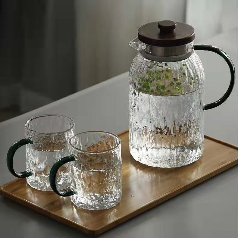 New explosion-proof glass household cooling water bottle, tea cup with handle, glacier tree pattern cup, high-temperature resistant cooling water bottle, cold water bottle Specification drawing