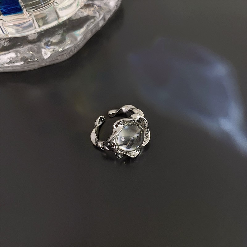 ins cold style spiral edge round stone open ring for women, sweet and cool, niche design, simple and individual ring Specification drawing