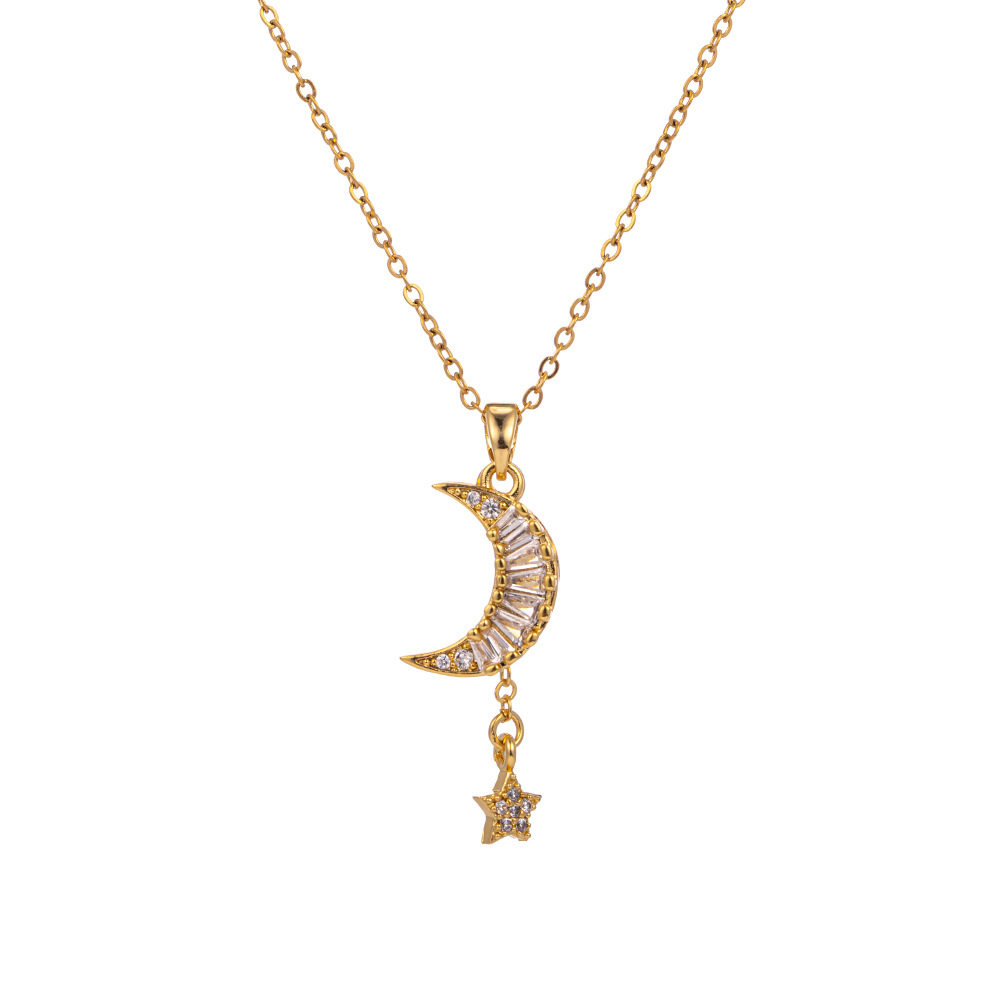 A Korean Instags-style niche design square zircon moon star tassel necklace with a light luxury and high-end look for women Item Picture