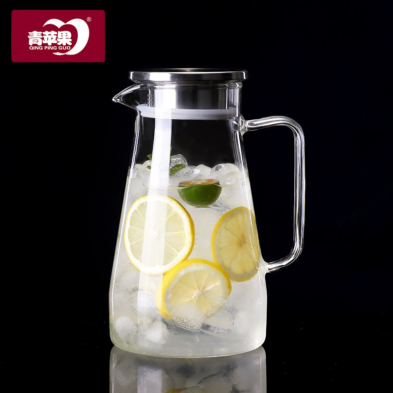 Green apple European-style high borosilicate glass water bottle, heat-resistant teapot, hot drink juice teapot, household binding teapot, brewing teapot Specification drawing
