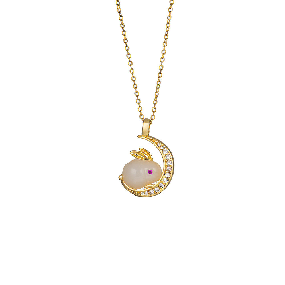 The zodiac year Jade Rabbit moon pendant, titanium steel necklace, female Douyin Internet celebrity, fashionable collarbone chain, elegant and high-end accessory Item Picture
